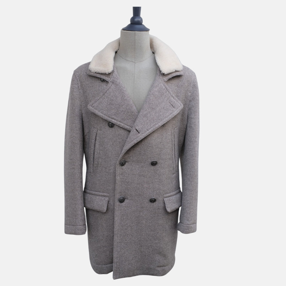 Grey Double Breasted Padded Cashmere Coat (EU 50)