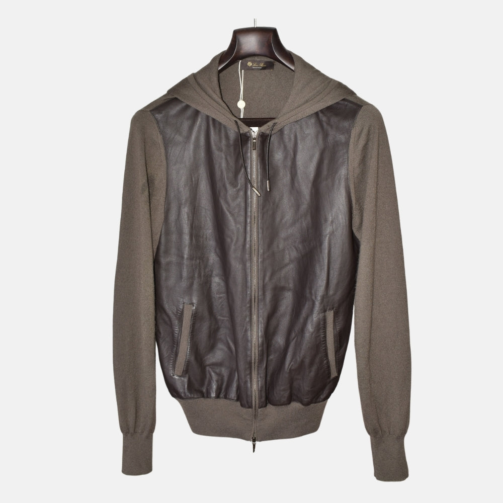 Brown Hooded Cashmere/Silk Cardigan with Leather (M)