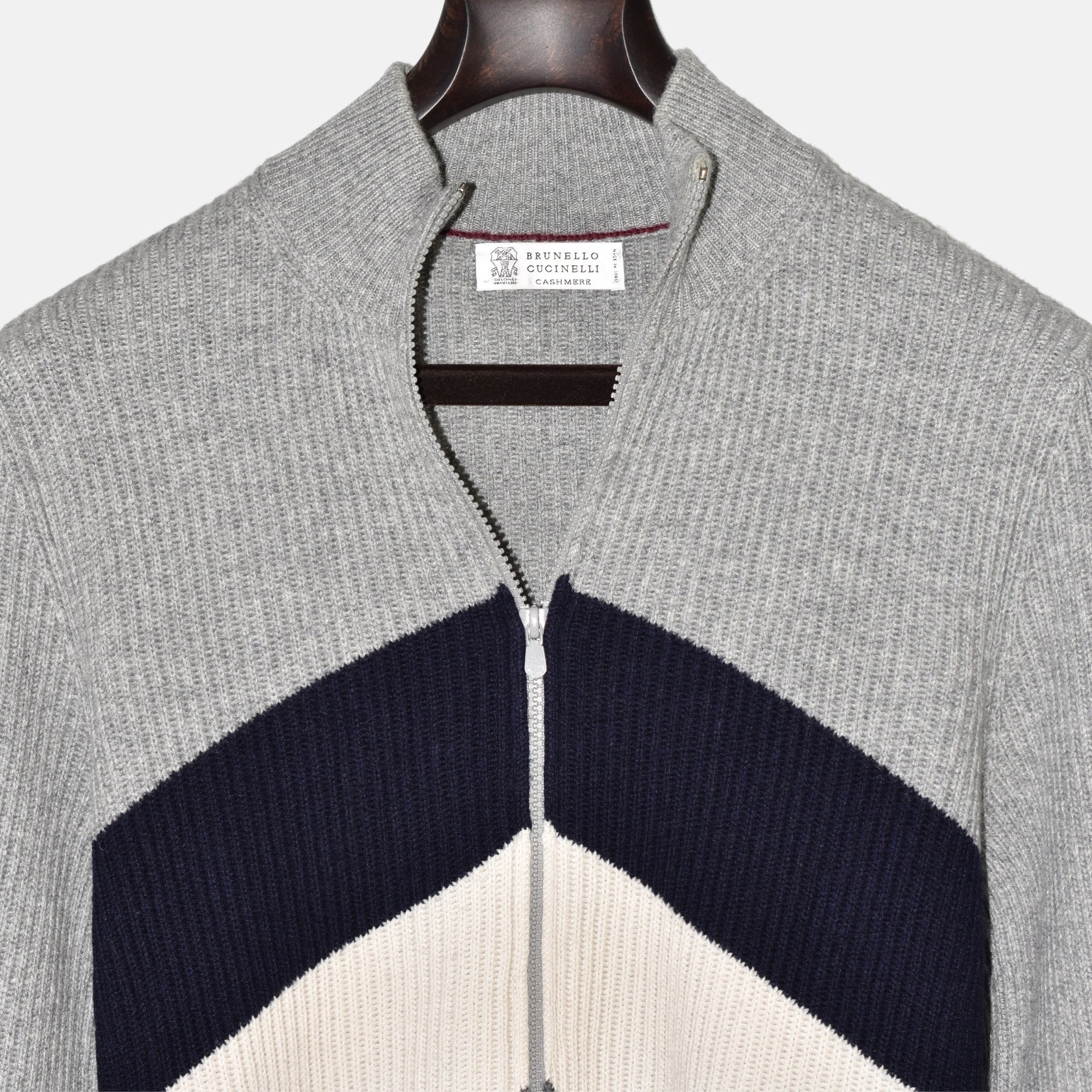Grey/Navy Cashmere Zipper-Jacket (EU 48)