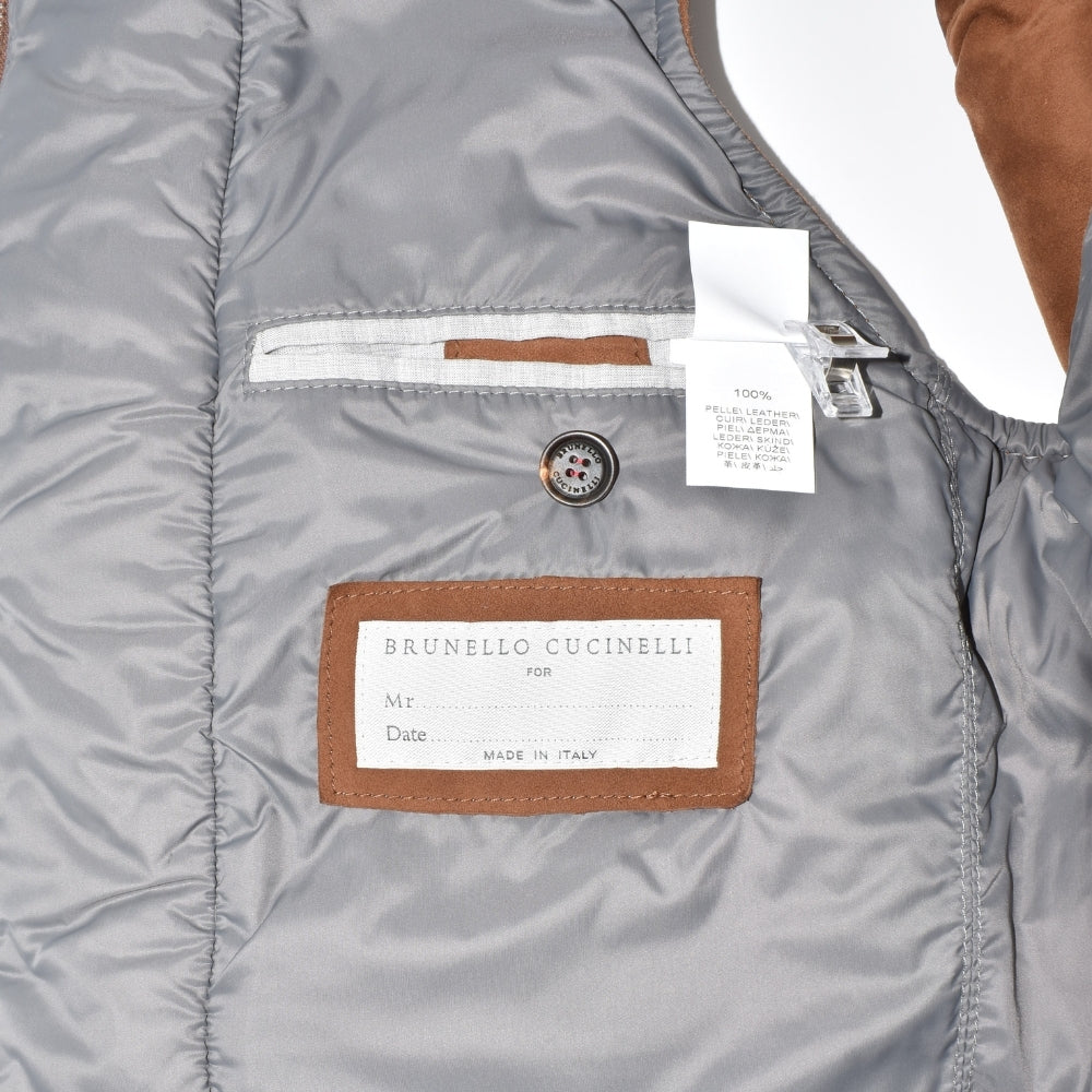 Brown Down Suede Vest with Cashmere Details (XXS)