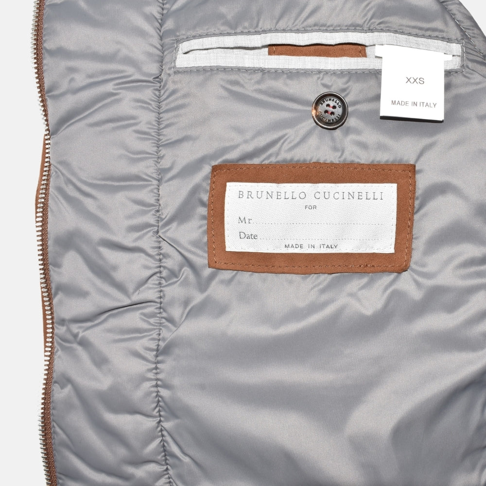 Brown Down Suede Vest with Cashmere Details (XXS)