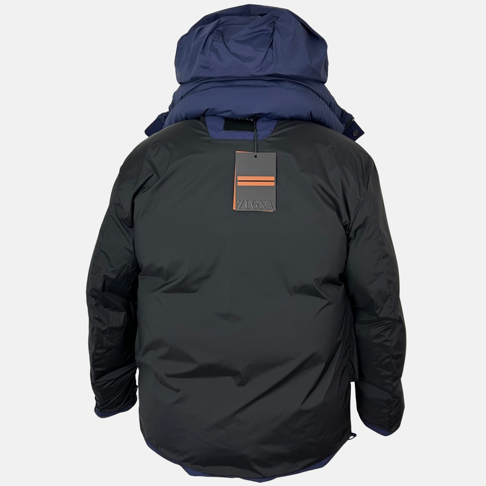 Navy Hooded Down Jacket made of Polyamide/Goose Down/Feathers (EU 48)