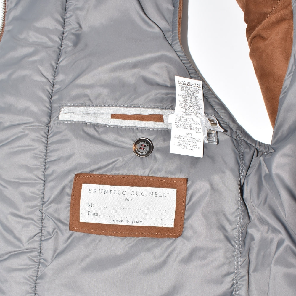 Brown Down Suede Vest with Cashmere Details (XXS)
