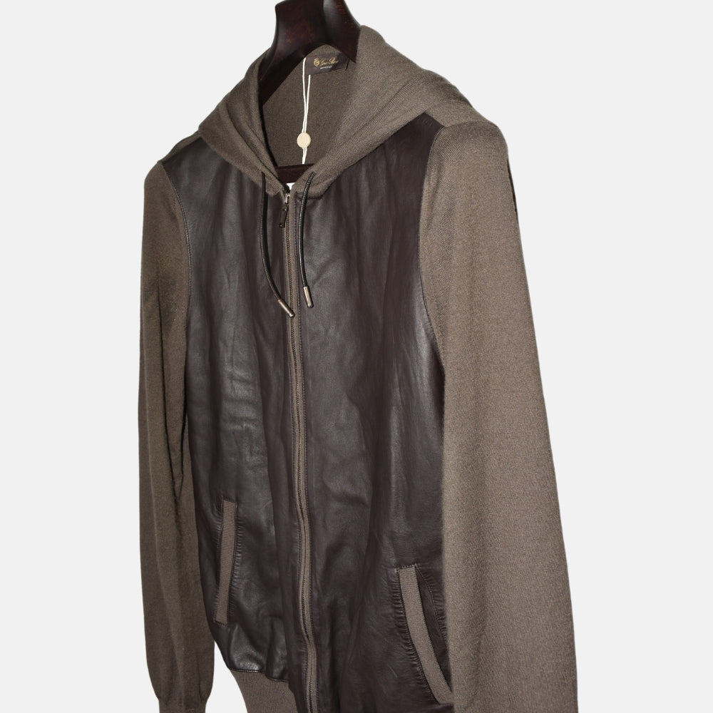 Brown Hooded Cashmere/Silk Cardigan with Leather (M)