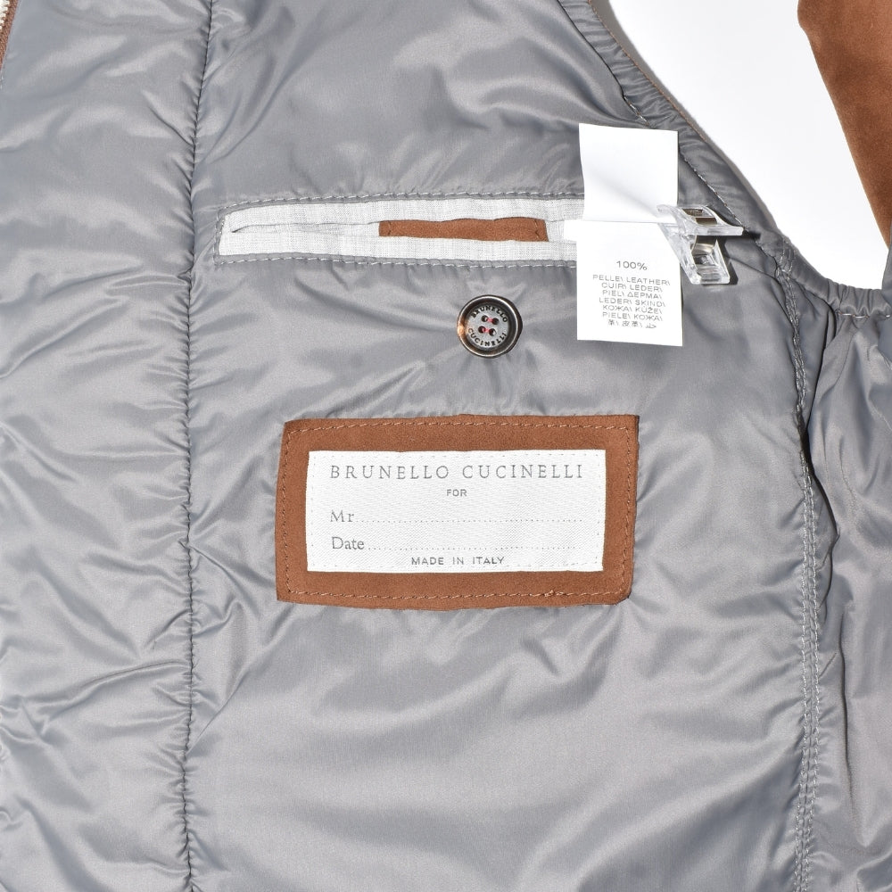 Brown Down Suede Vest with Cashmere Details (XXS)