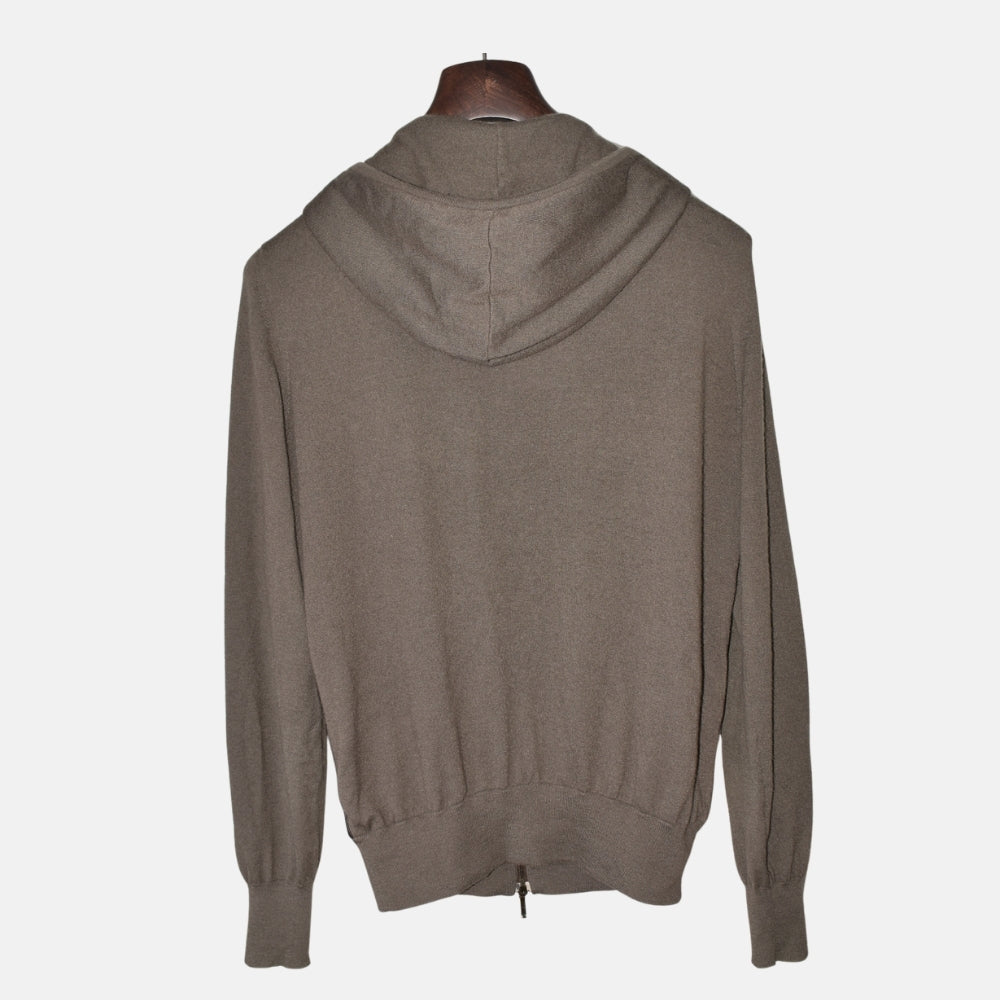 Brown Hooded Cashmere/Silk Cardigan with Leather (M)