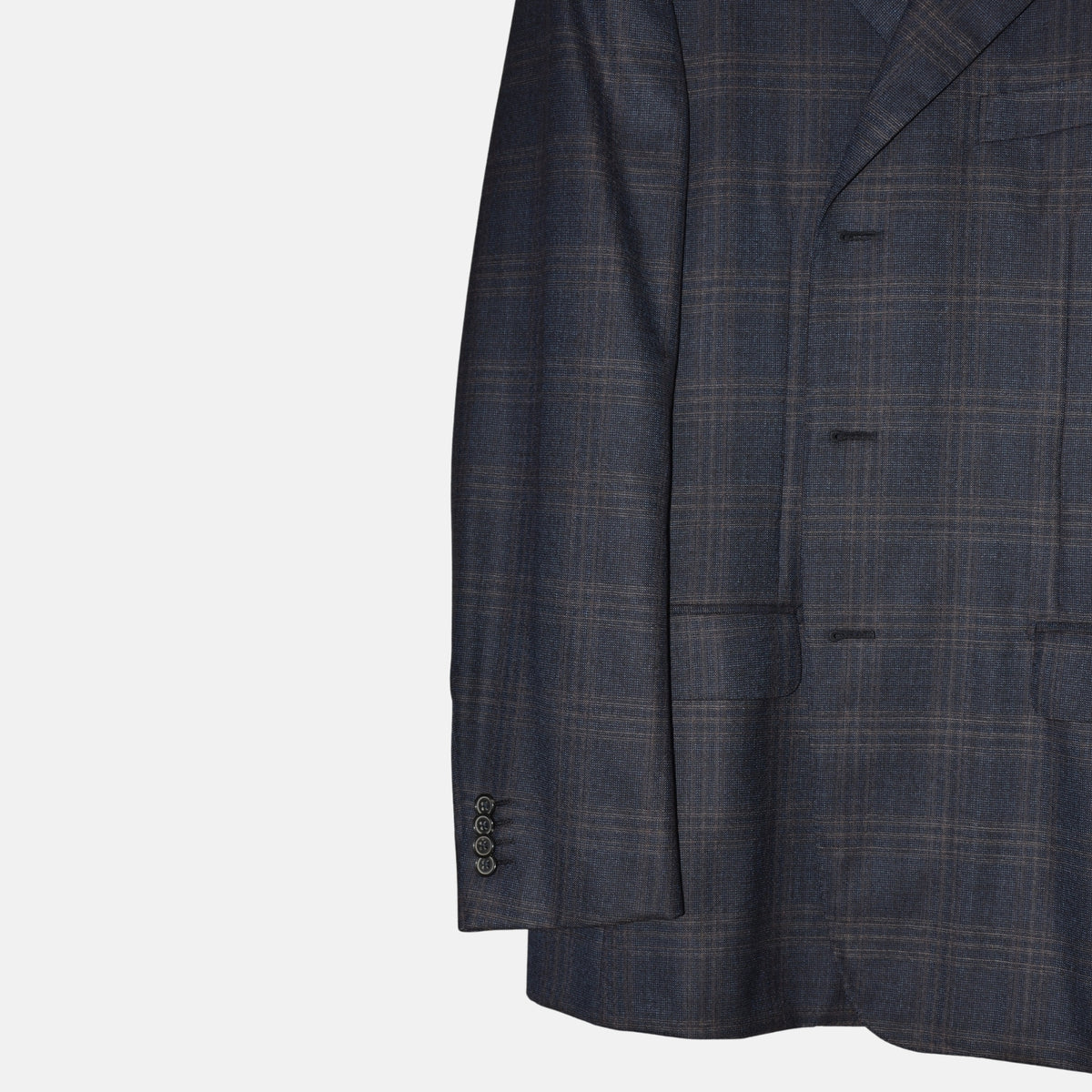 Blue/Grey Checked Wool/Cashmere Blazer (EU 52)