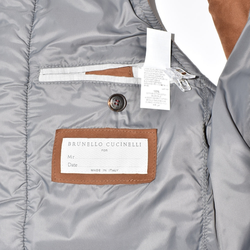 Brown Down Suede Vest with Cashmere Details (XXS)