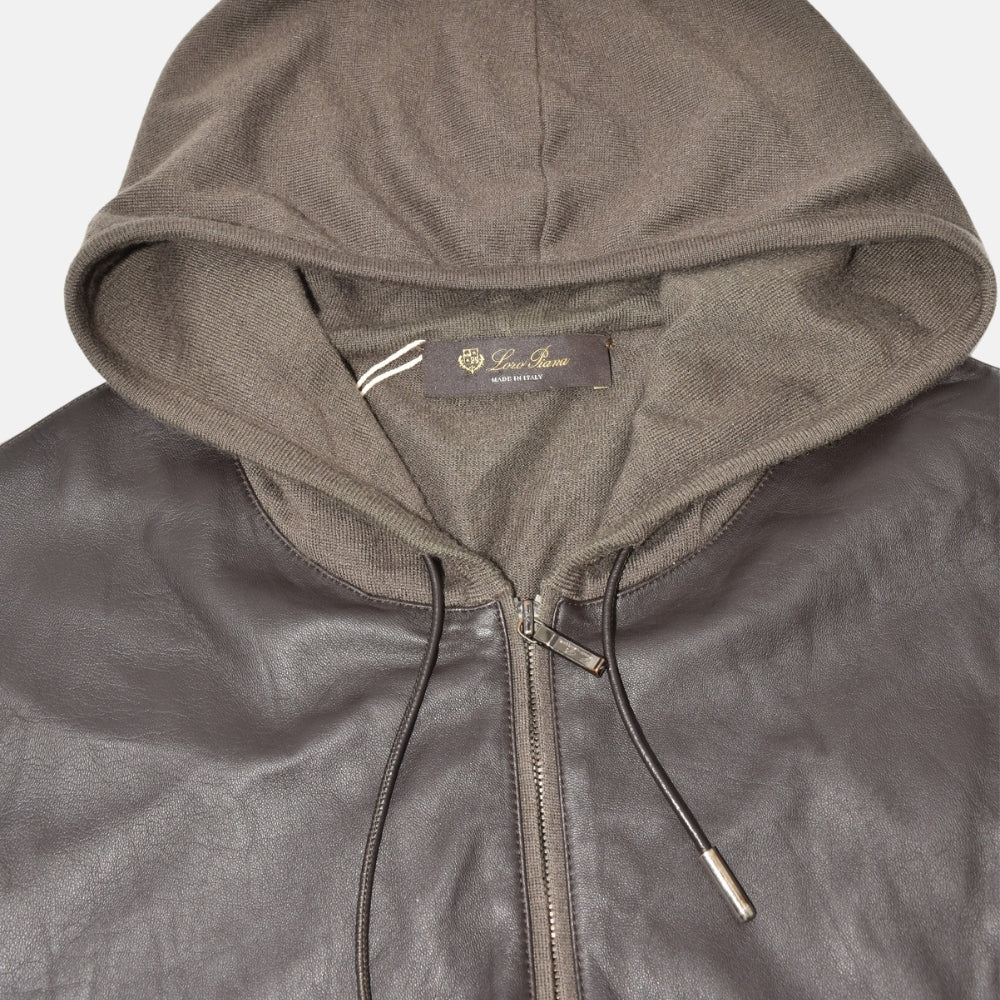 Brown Hooded Cashmere/Silk Cardigan with Leather (M)