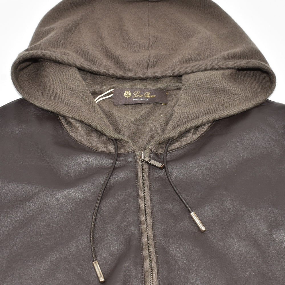 Brown Hooded Cashmere/Silk Cardigan with Leather (M)