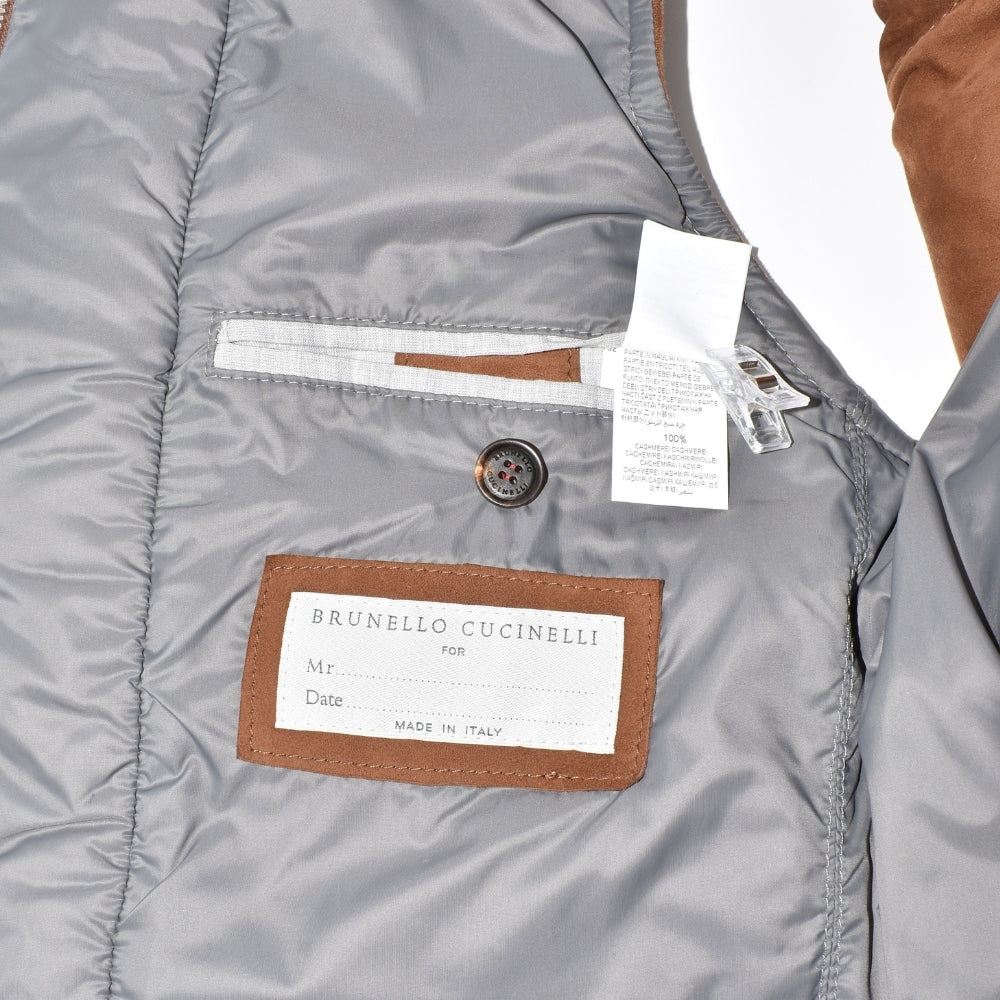 Brown Down Suede Vest with Cashmere Details (XXS)