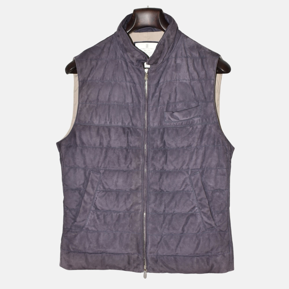 Blaue Wildleder-Daunenweste (M)
