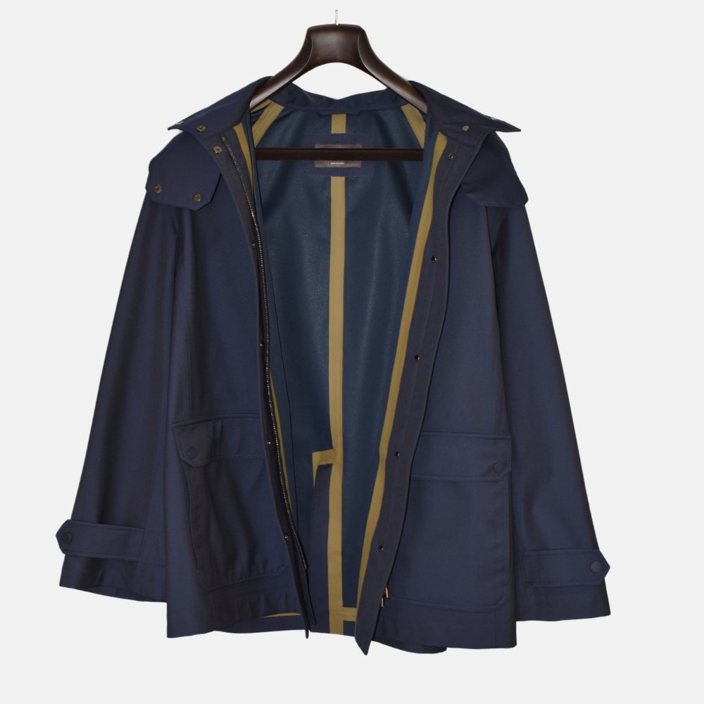 Navy Hooded Rain Jacket made of Virgin Wool/Polyamide (L)