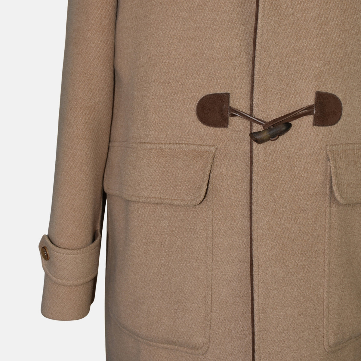 Beige Baby Camel Montgomery Coat/Leather Details with Detachable Hood (XL)