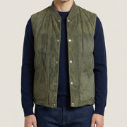 Olive Reversible Suede Down Vest (M)