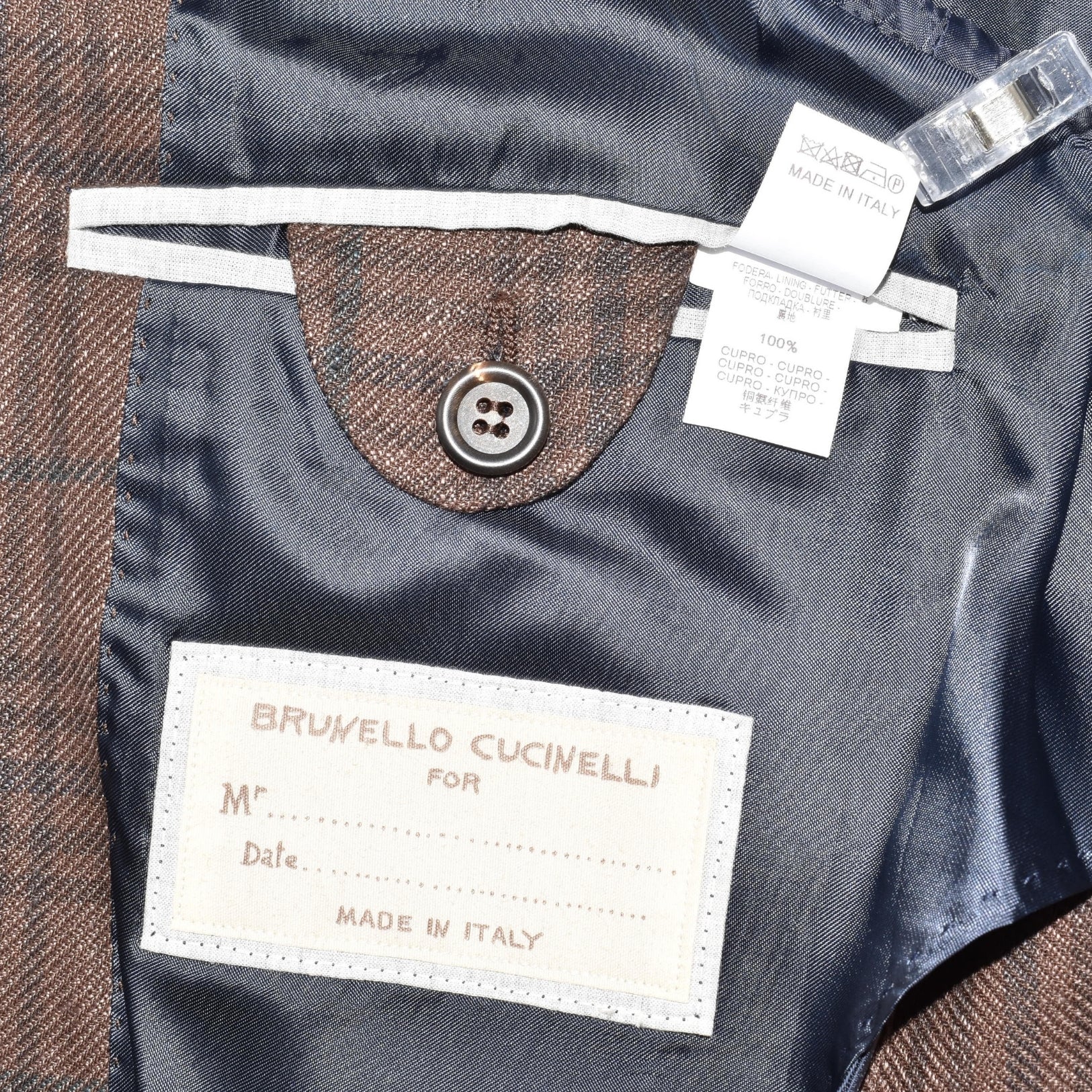 Brwon Checked Suit made of Linen/Wool/Silk (EU 46)