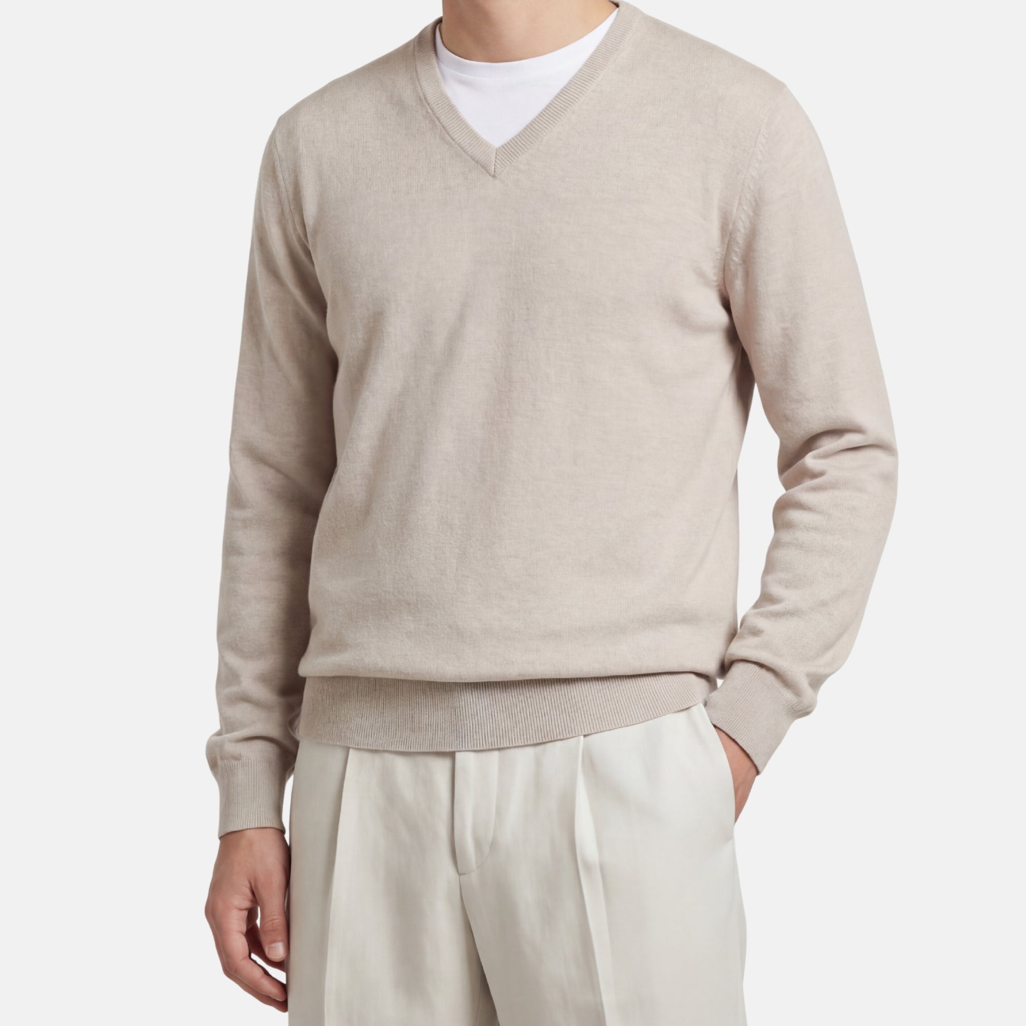 Beige V-Neck Cashmere Sweater (EU 56)