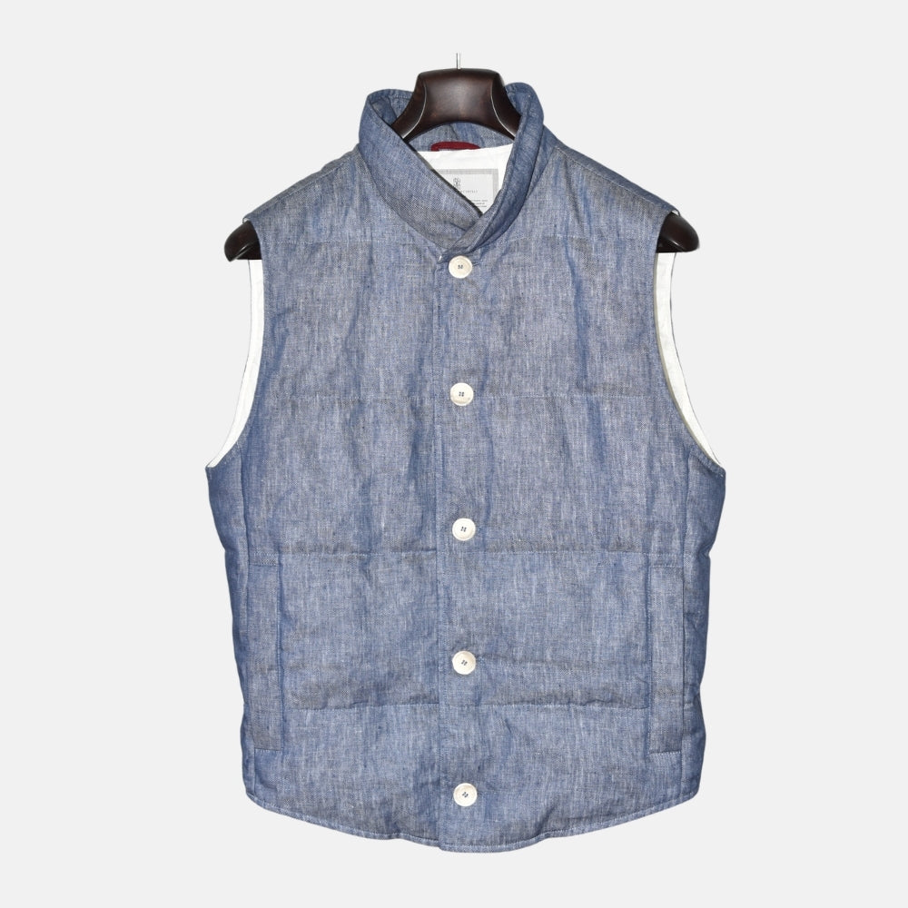 Blue Down Vest made of Linen (M)