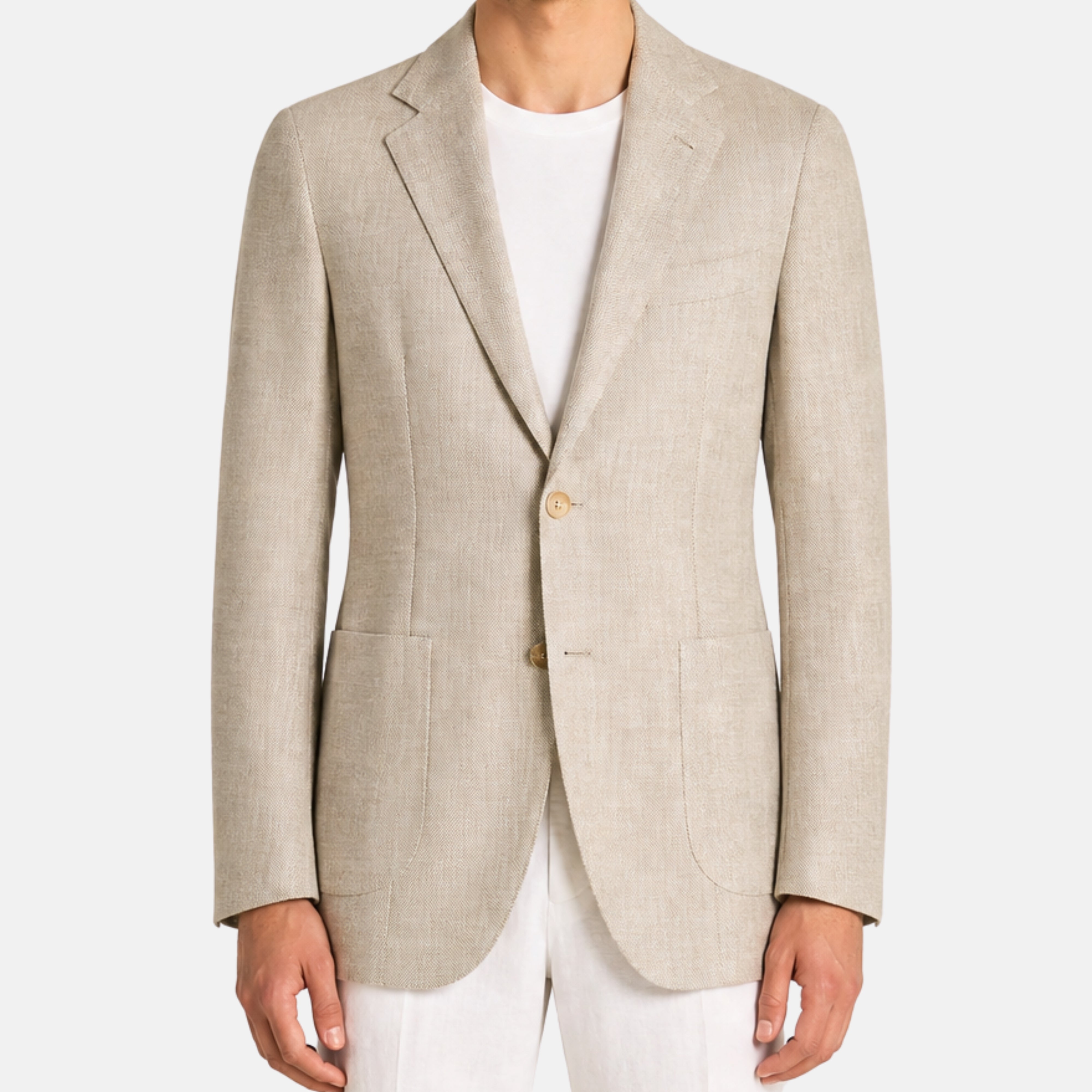 Beige Herringbone Blazer made of Wool/Silk/Linen (EU 48, EU 52)