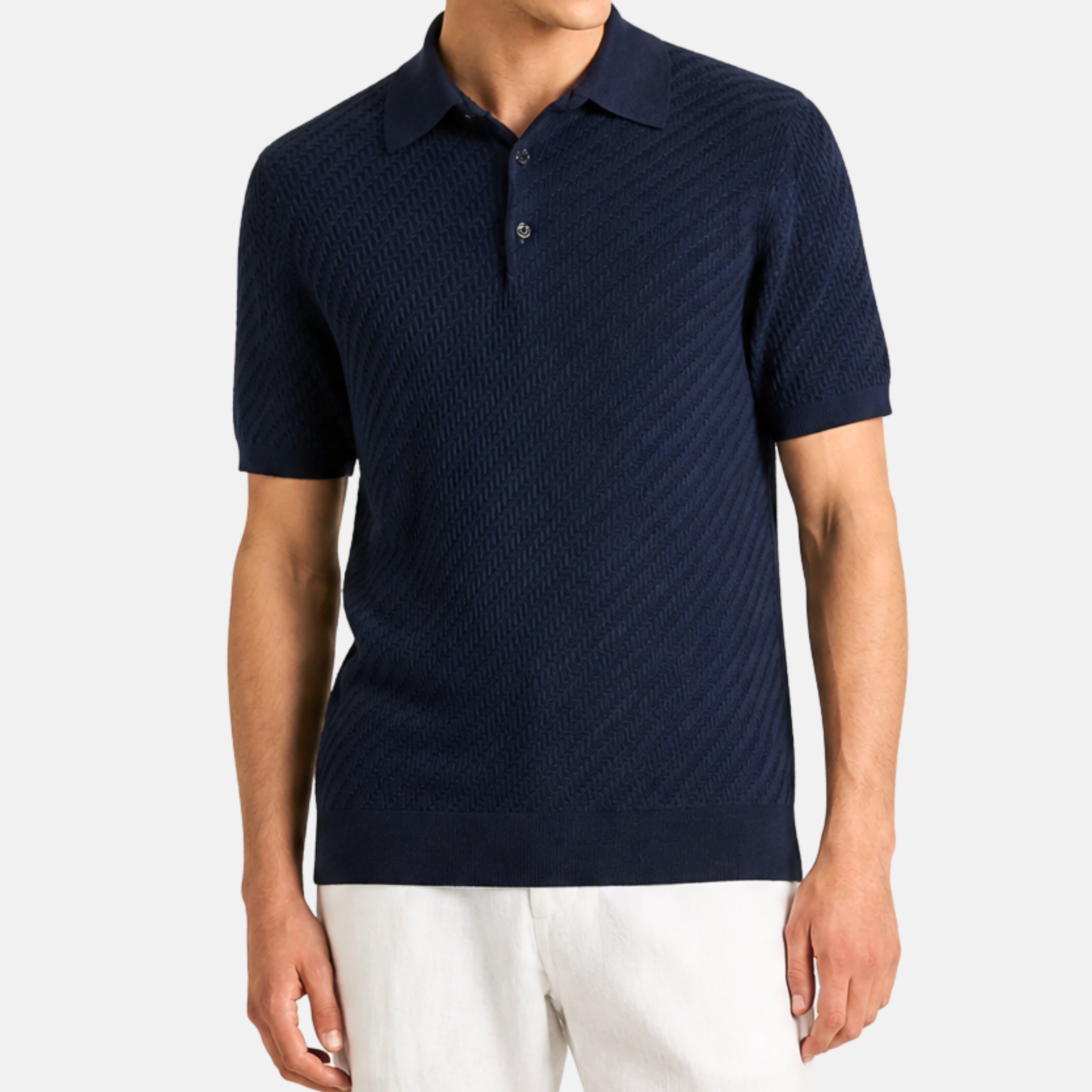 Navy Poloshirt made of Cotton/Silk/Cashmere (EU 52)
