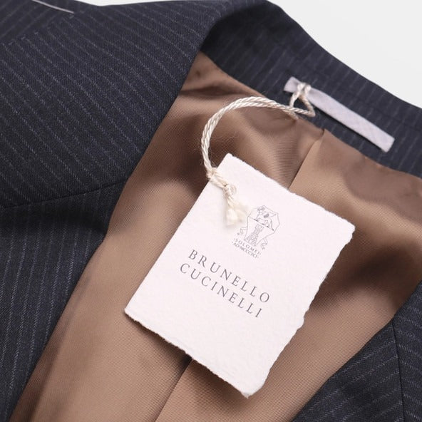Brunello Cucinelli Grey Pinstripe Virgin Wool Jacket – pre-owned luxury menswear at Sanpetuna