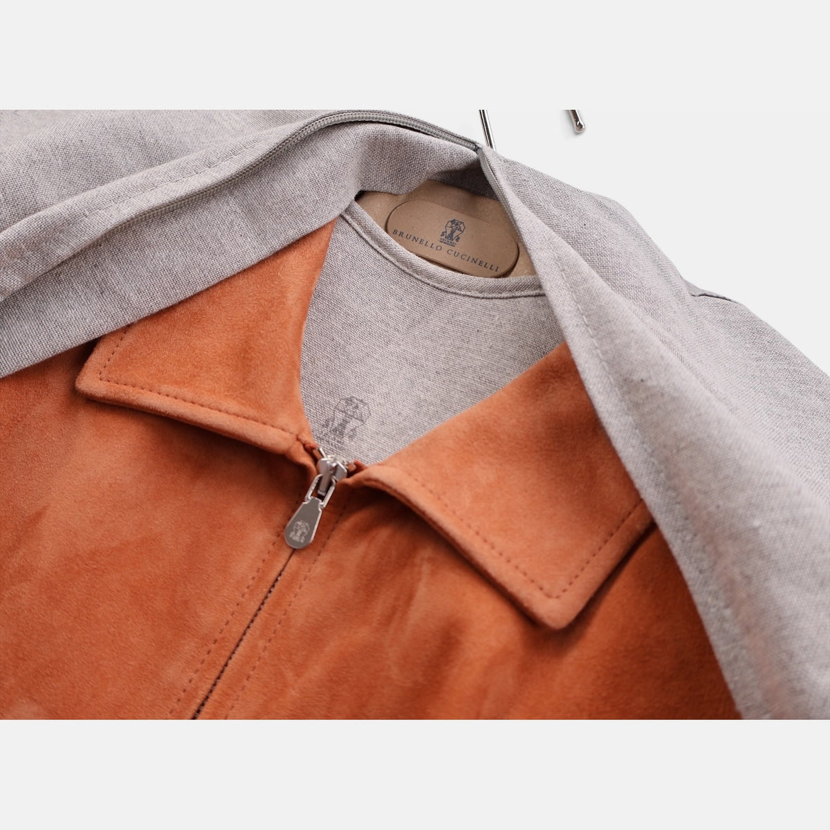 Brunello Cucinelli cognac brown calf leather blouson jacket