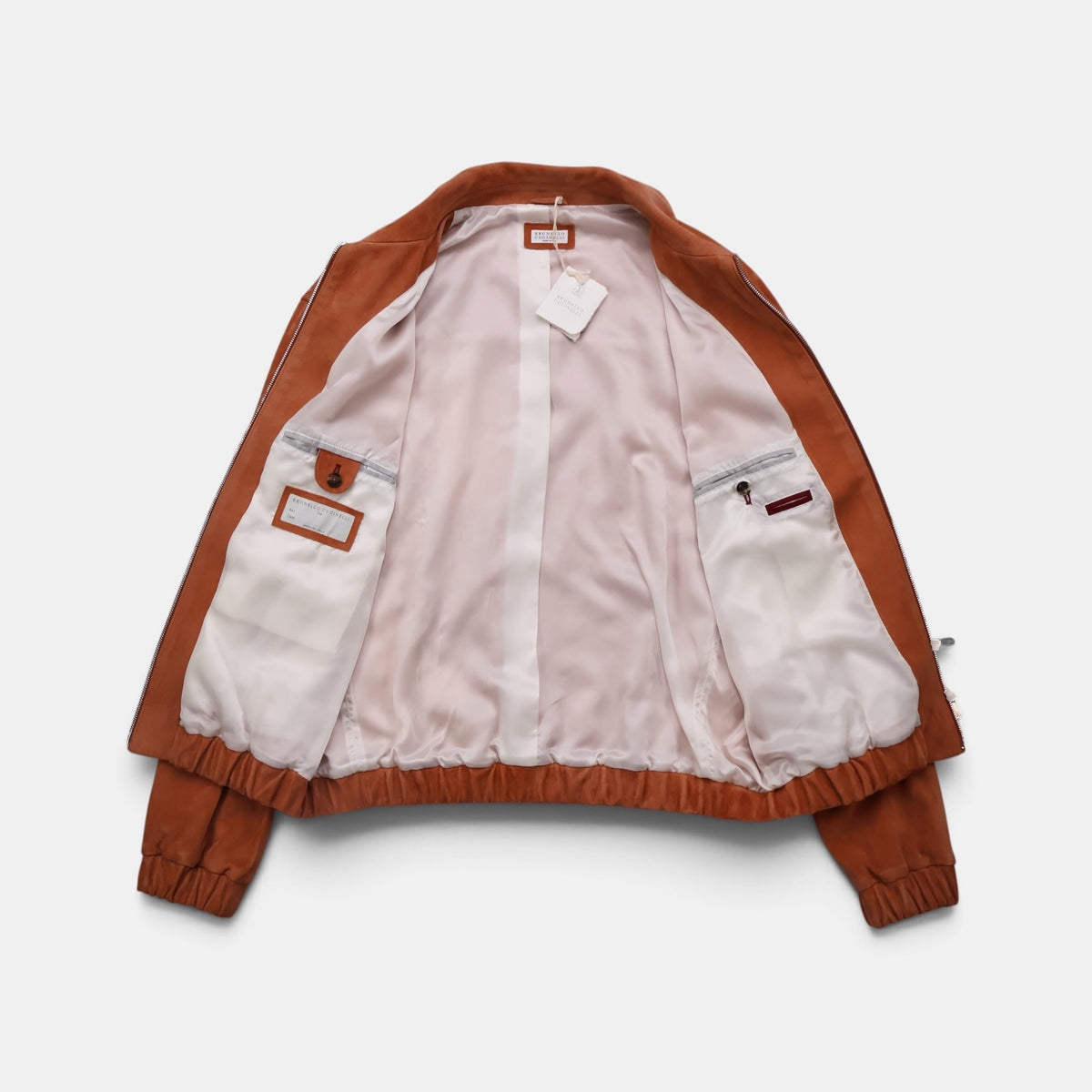 Brunello Cucinelli cognac brown calf leather blouson jacket