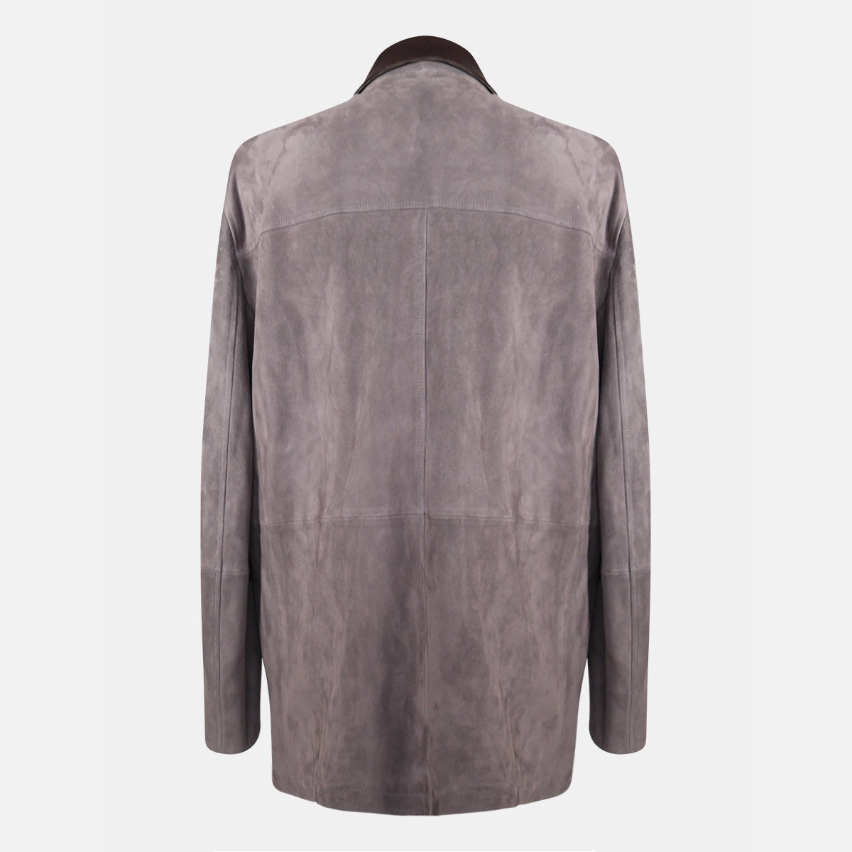Brunello Cucinelli grey suede leather fireman jacket with contrast collar