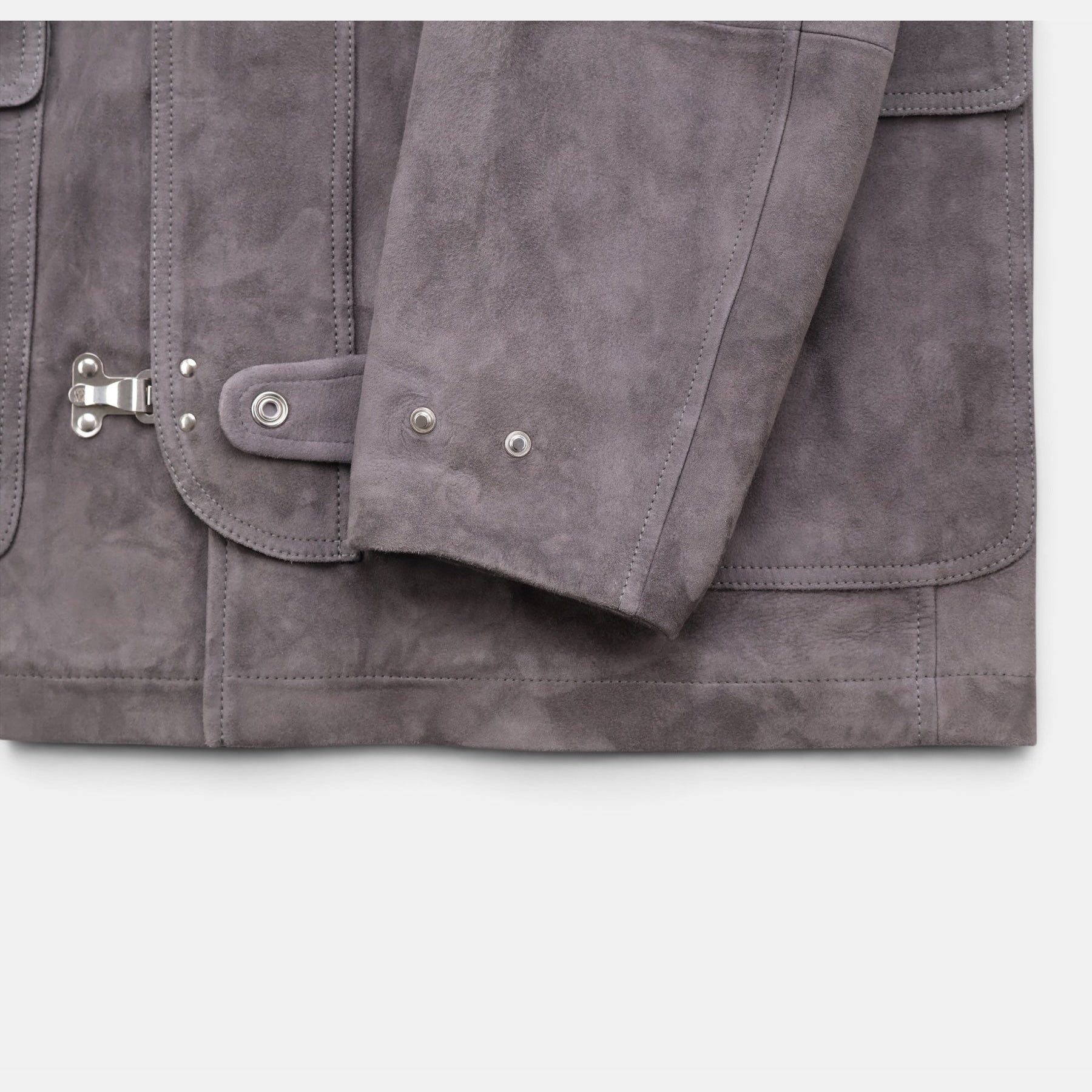 Brunello Cucinelli grey suede leather fireman jacket with contrast collar