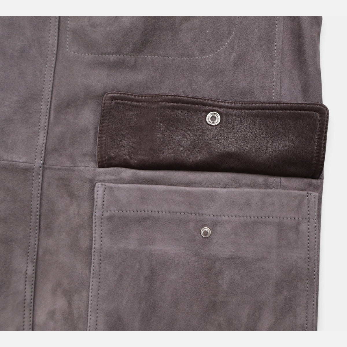 Brunello Cucinelli grey suede leather fireman jacket with contrast collar