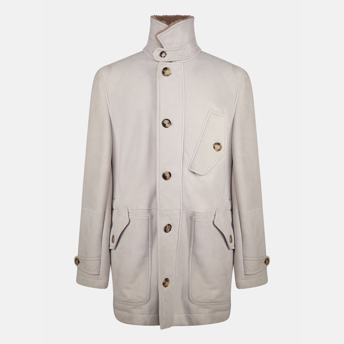 Brunello Cucinelli light beige suede shearling overcoat