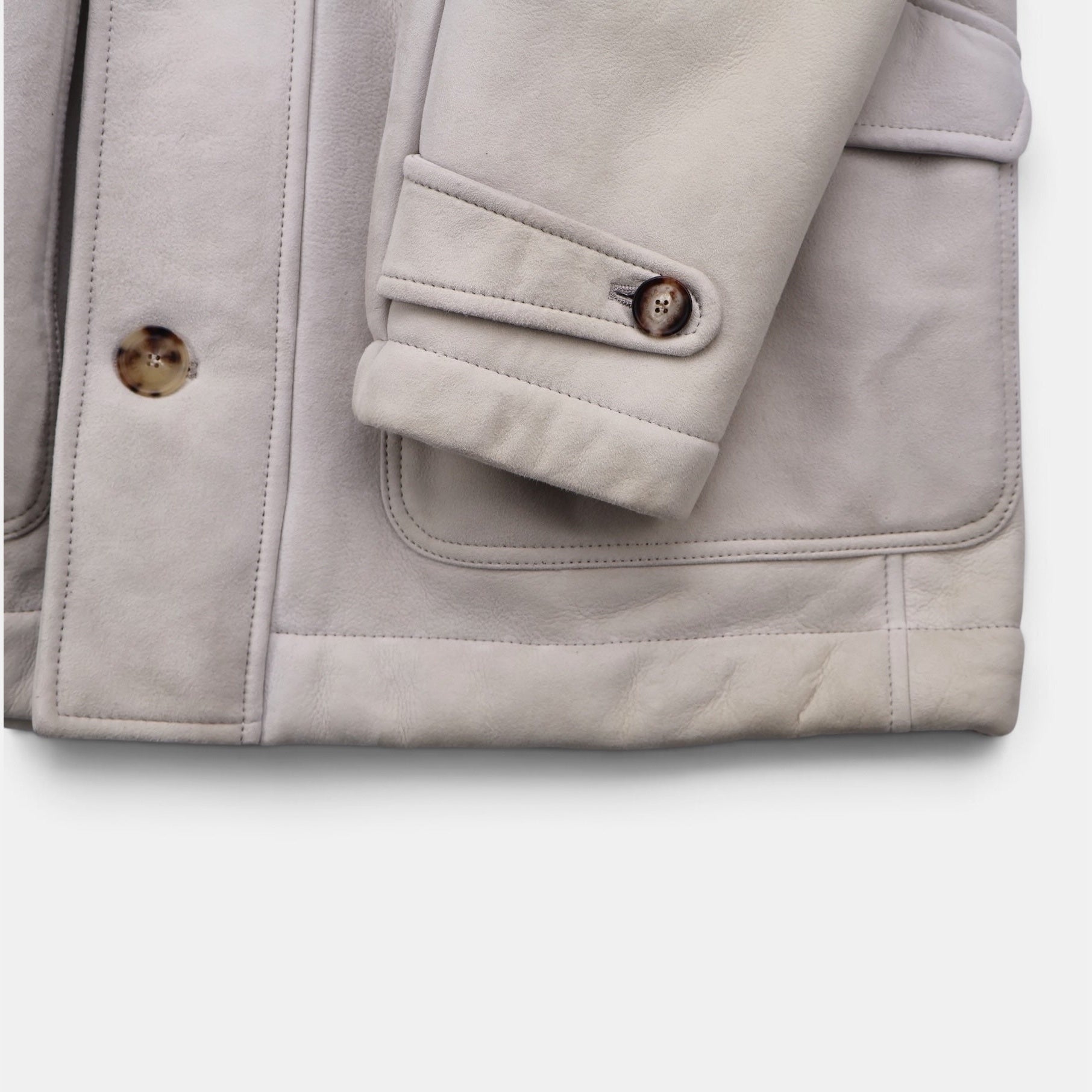 Brunello Cucinelli light beige suede shearling overcoat