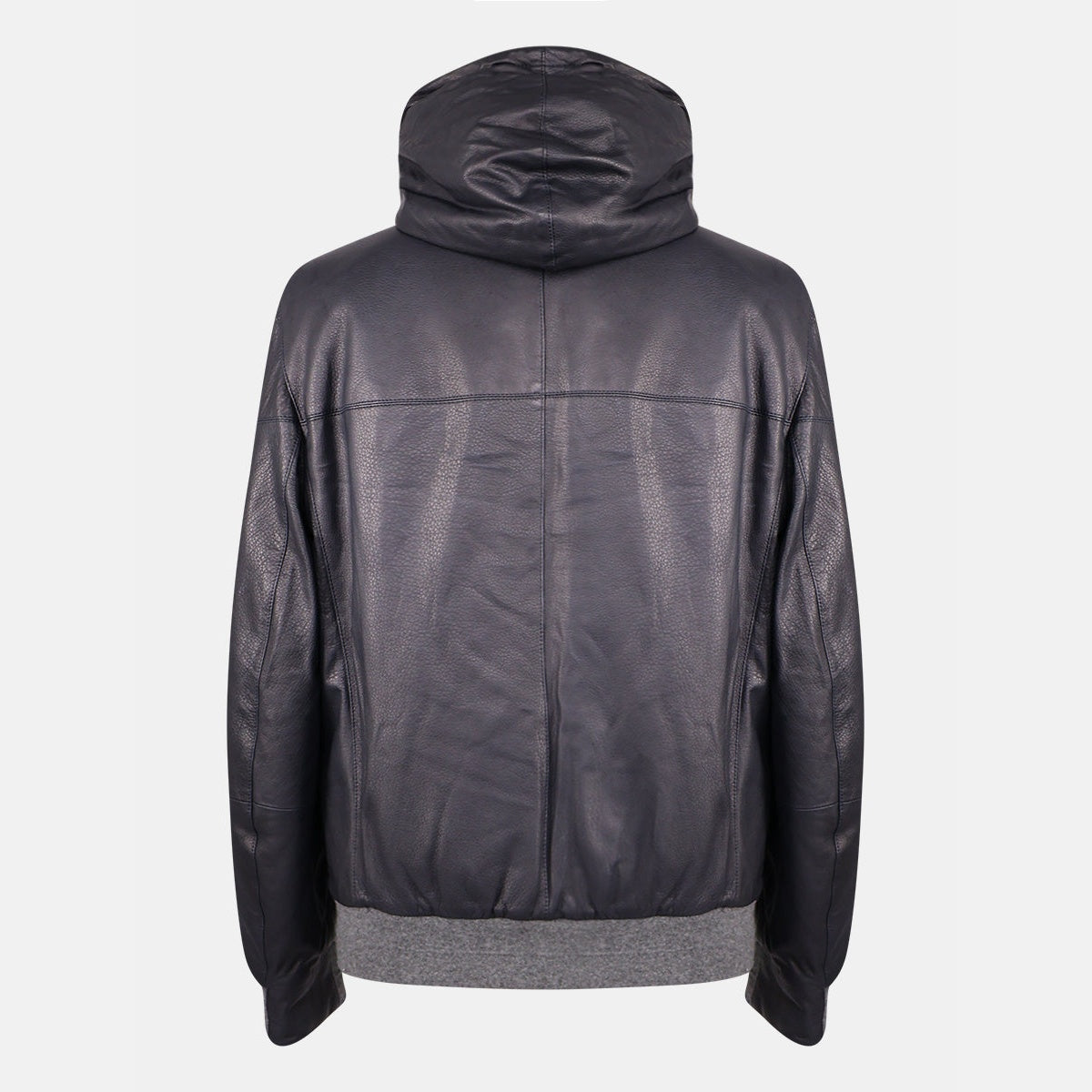 Brunello Cucinelli black and navy reversible hooded bomber jacket in calfskin leather