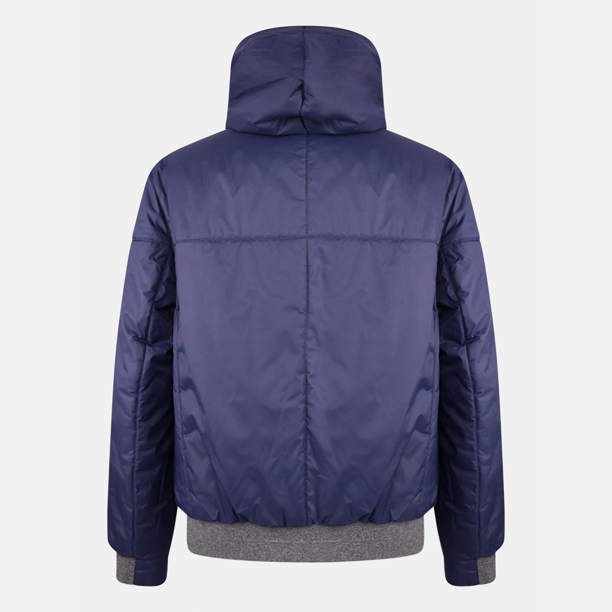 Brunello Cucinelli black and navy reversible hooded bomber jacket in calfskin leather