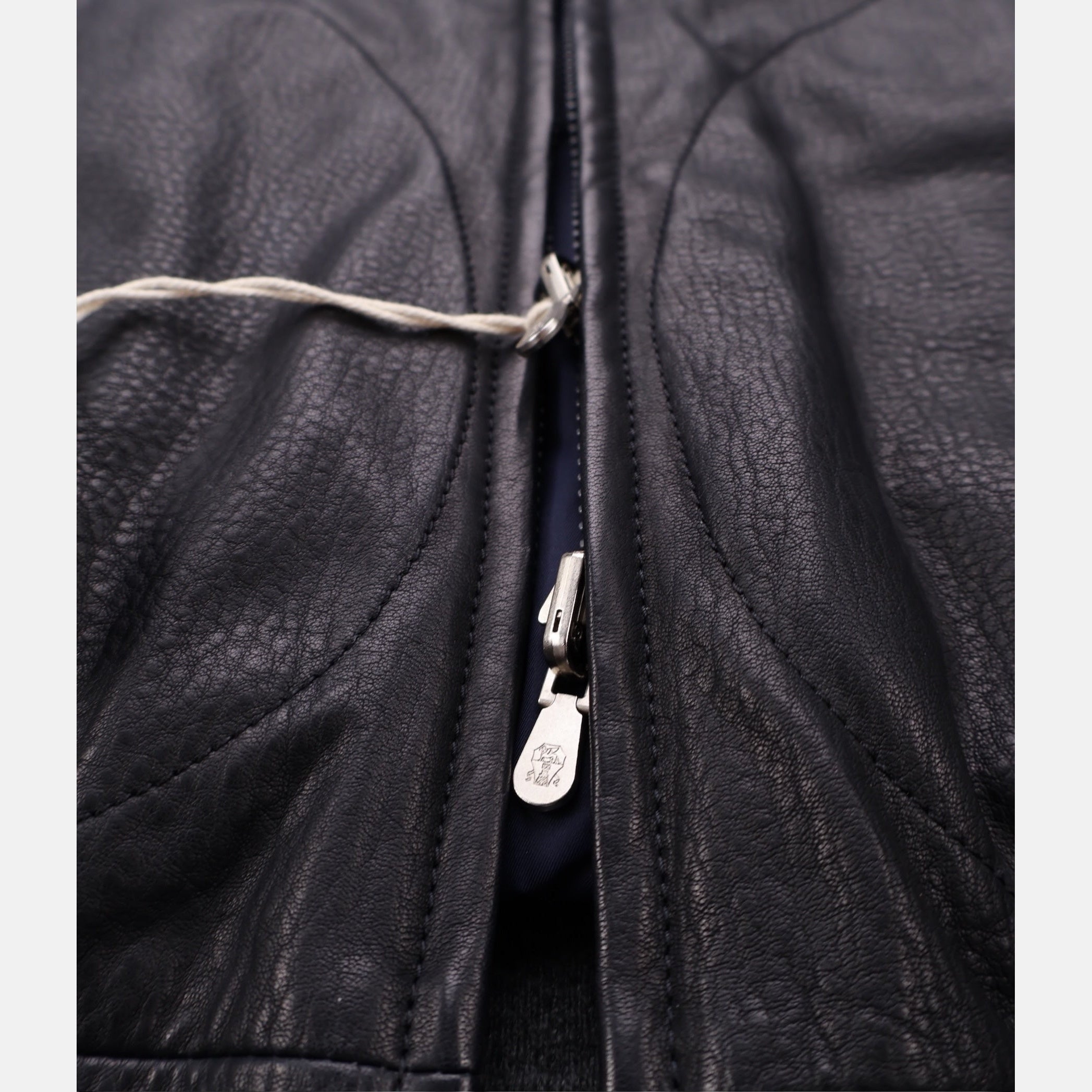 Brunello Cucinelli black and navy reversible hooded bomber jacket in calfskin leather