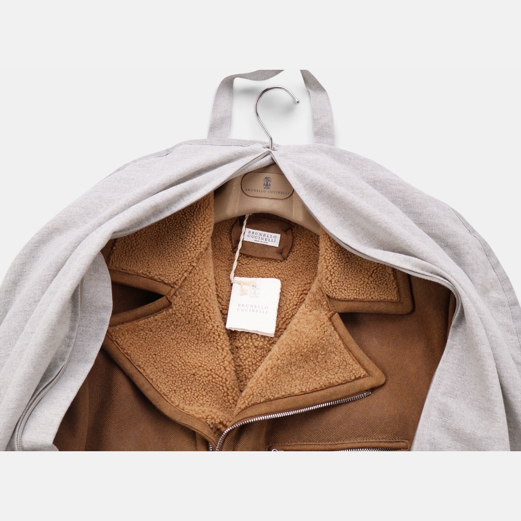Brunello Cucinelli brown shearling-lined aviator jacket in calf leather