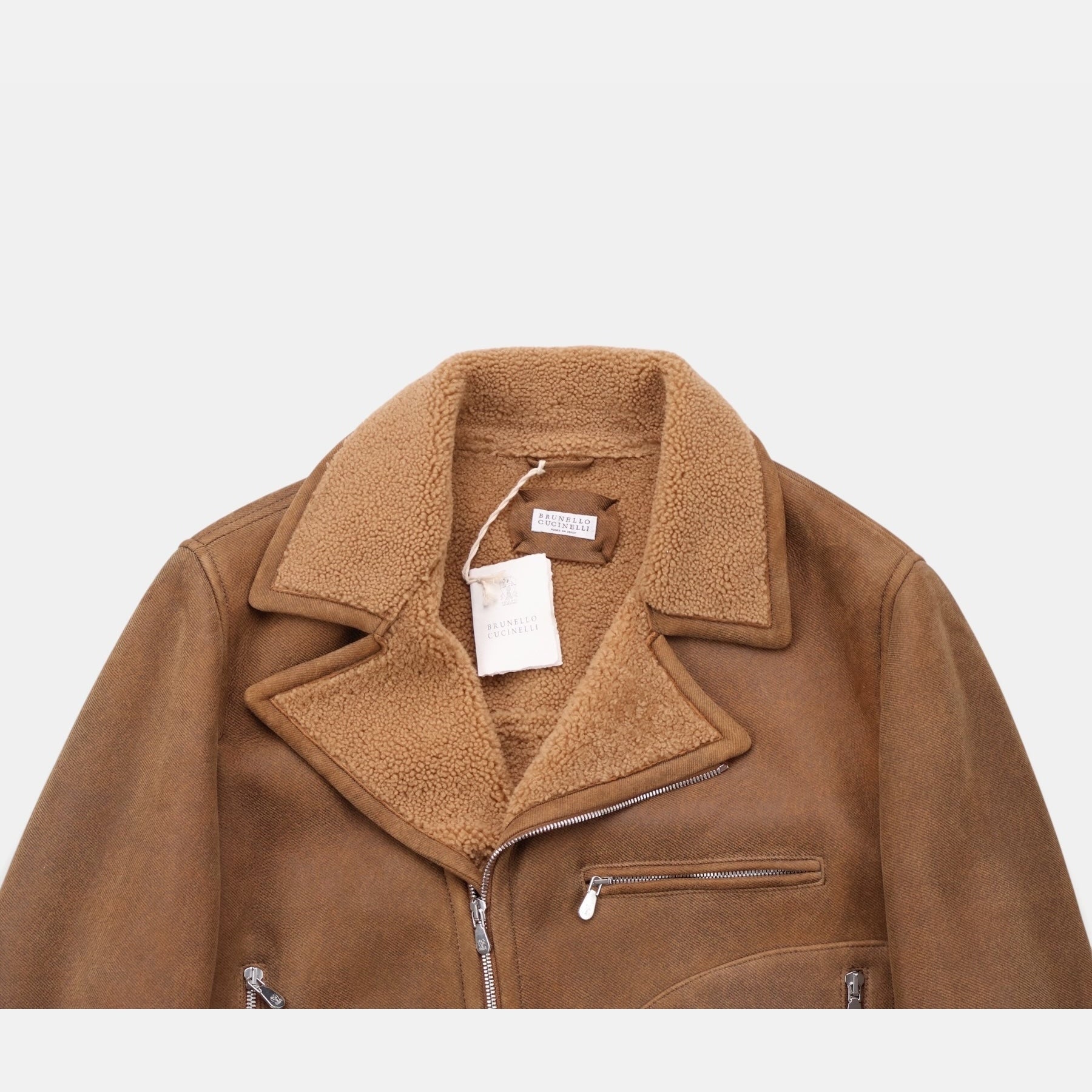 Brunello Cucinelli brown shearling-lined aviator jacket in calf leather