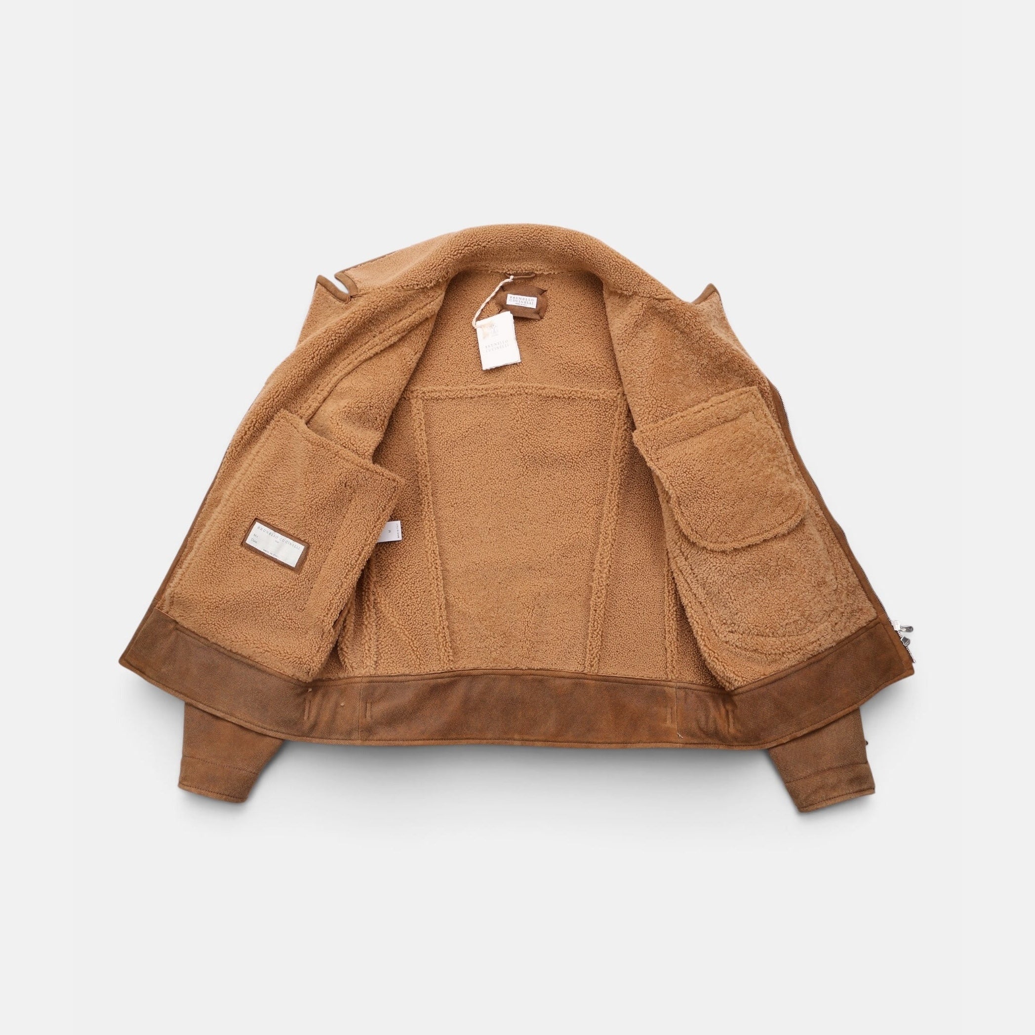 Brunello Cucinelli brown shearling-lined aviator jacket in calf leather