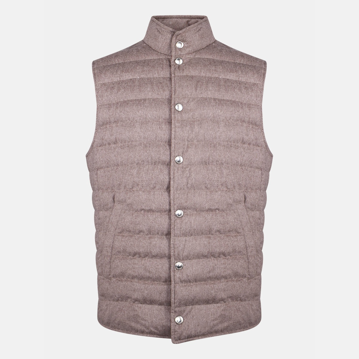 Brunello Cucinelli taupe cashmere flannel down bodywarmer vest
