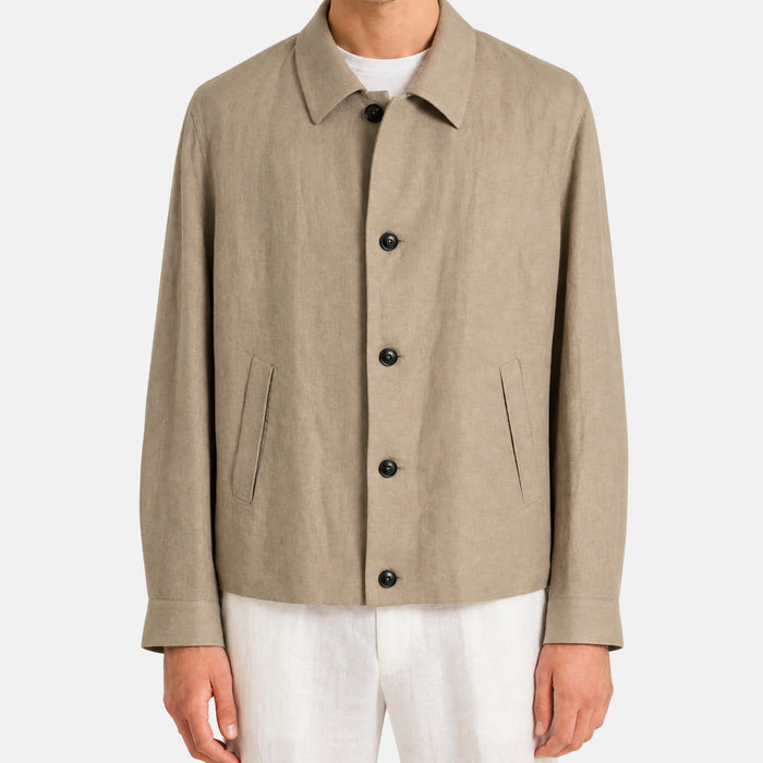 Sand Oasi Lino Blue Flower Linen Chore Jacket with Leather Details