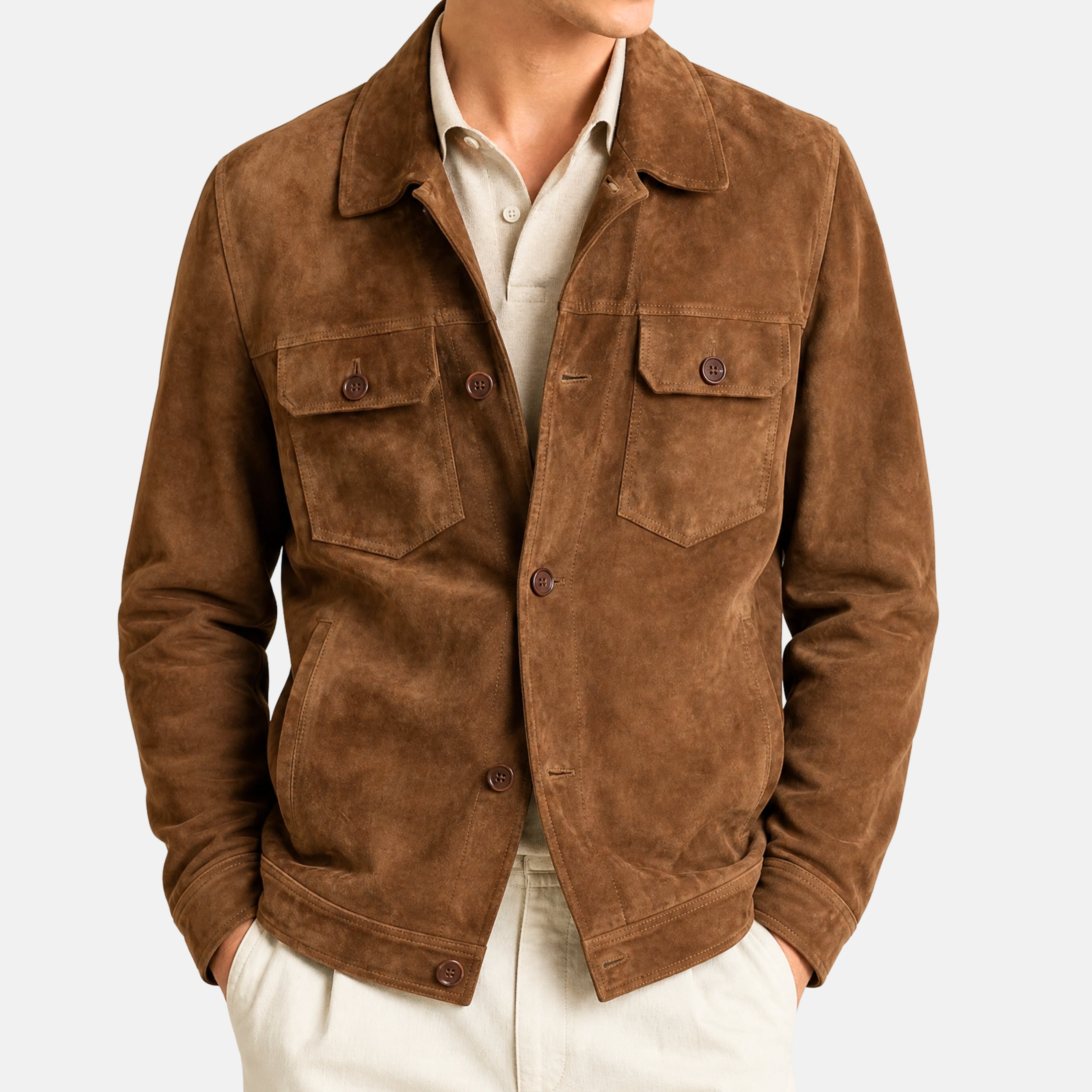 Brown Trucker Jacket made of Suede (XXL)