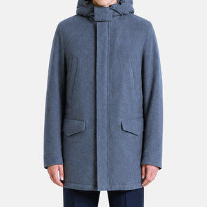 Blue Vicuna/Baby Cashmere Mink Lined Jacket with Detachable Hood (M)