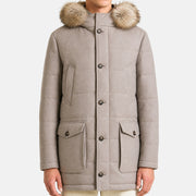 Beige Hooded Storm System Coat with Fur (M)