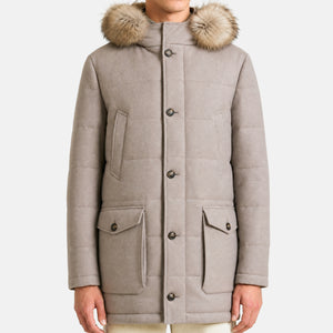 Beige Hooded Storm System Coat with Fur (M)