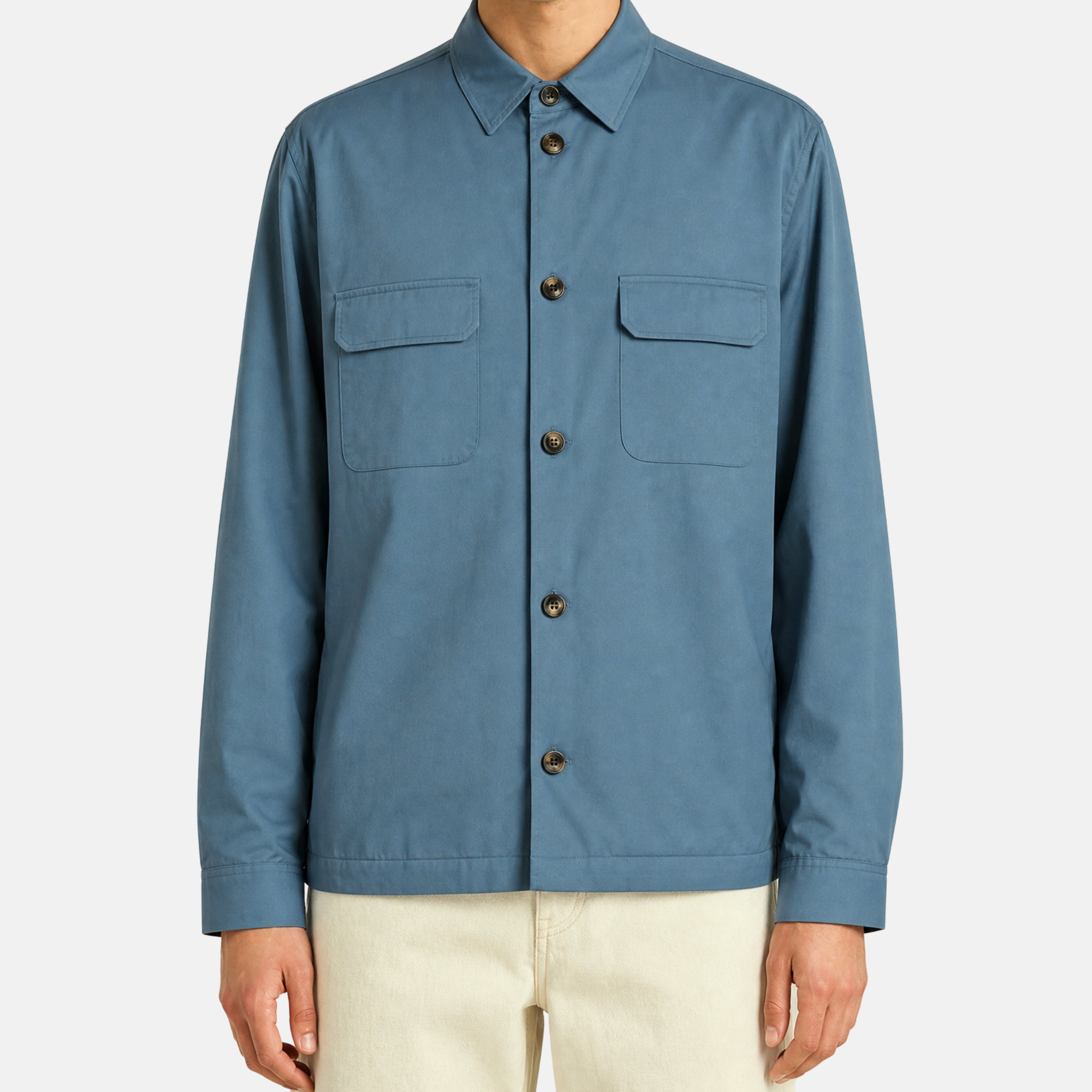Loro Piana petrol Storm System jacket worn by a model, front view