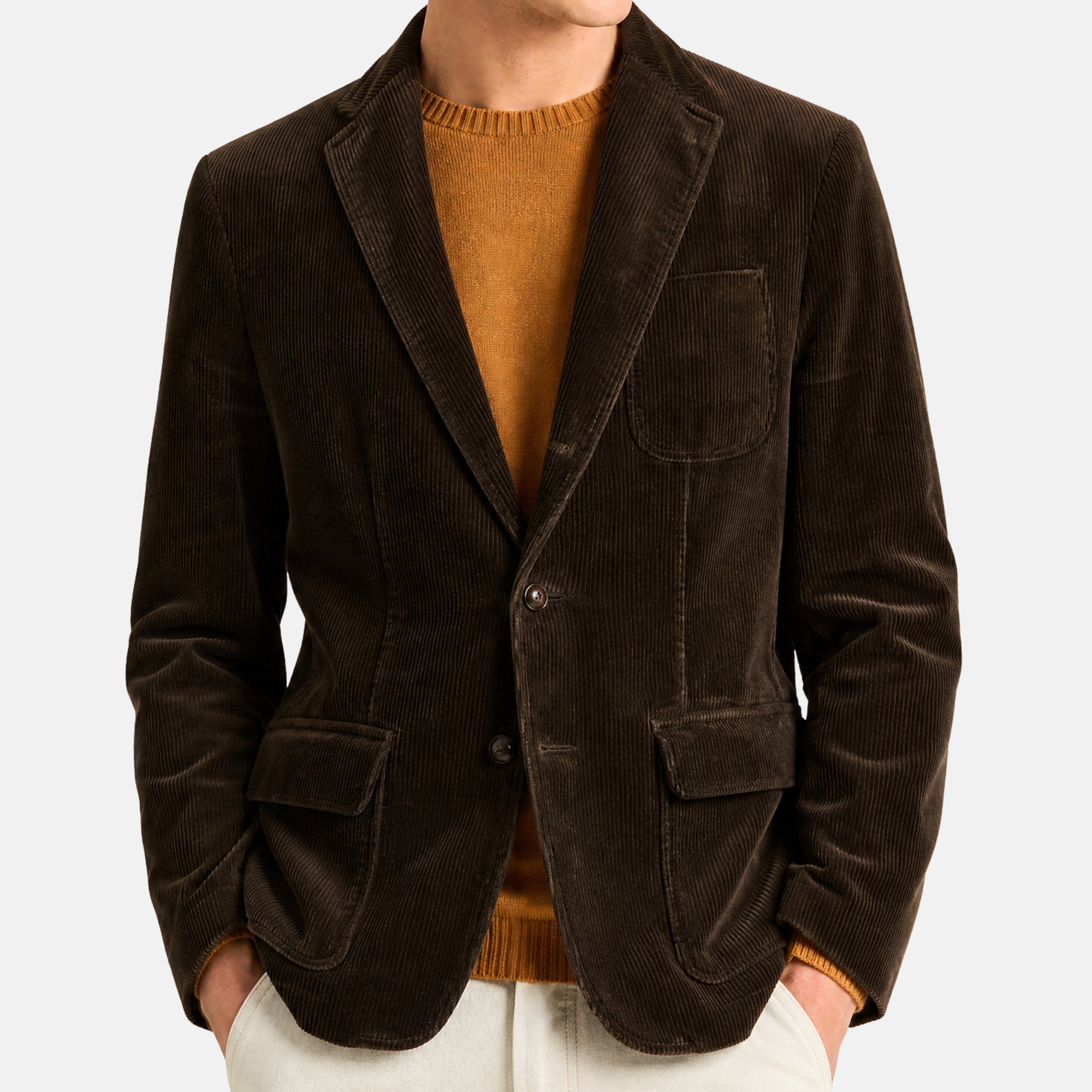 Brown Corduroy Blazer made of Cotton/Leather Details (EU 54)