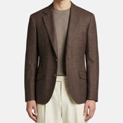 Brown Checked Blazer Linen/Wool/Silk (EU 50)