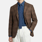 Brown Checked Jacket made of Linen/Wool/Silk (EU 50)
