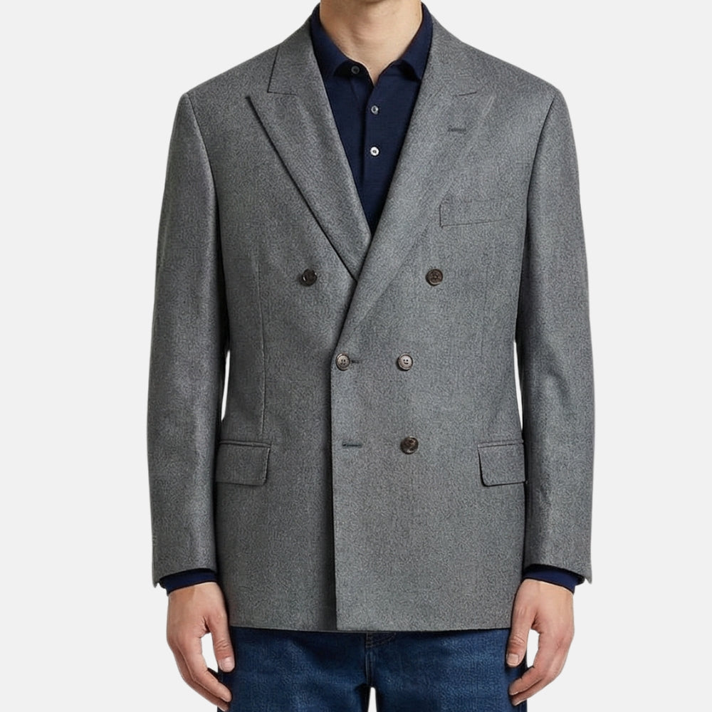 Gray Double-Breasted Blazer Wool/Cashmere/Silk (EU 50)