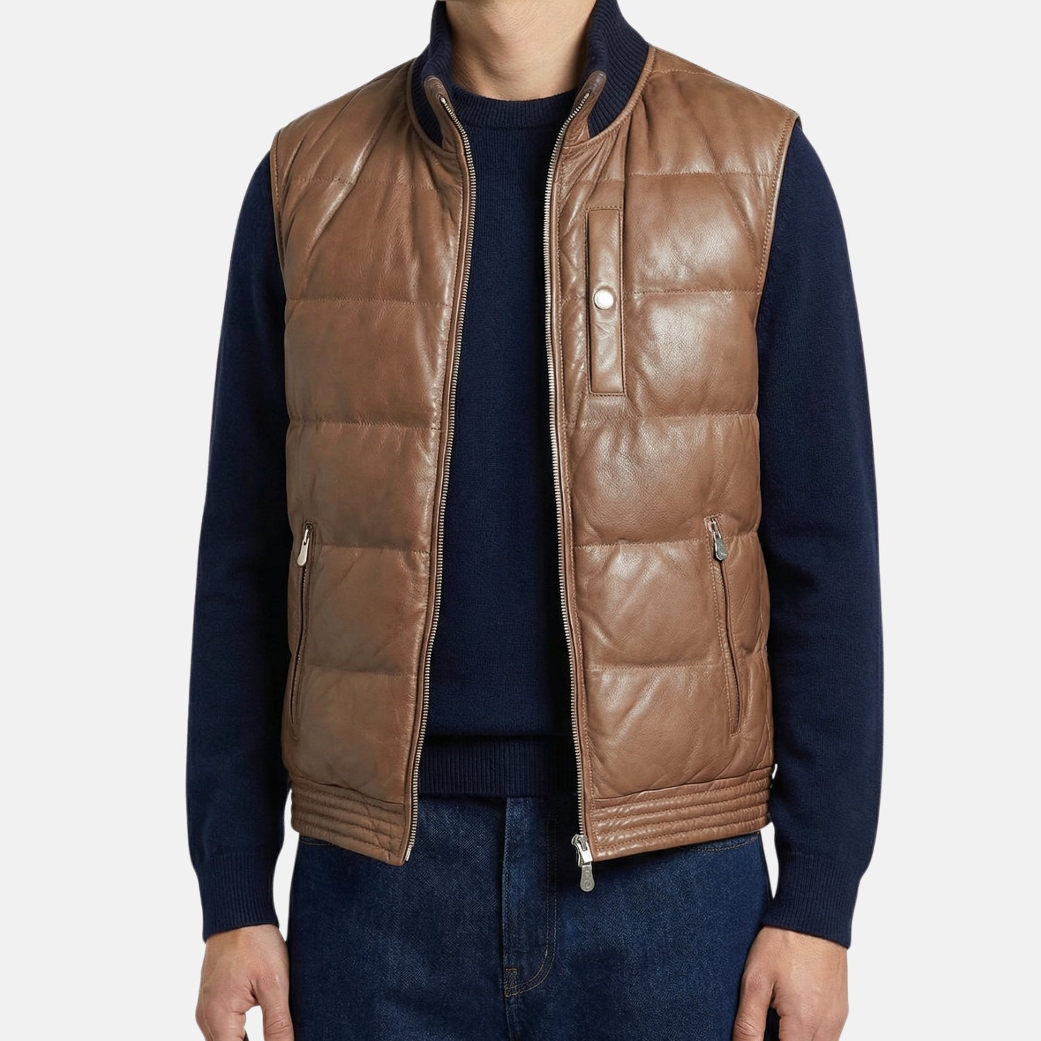 Navy/Brown Reversible Leather Vest (M)